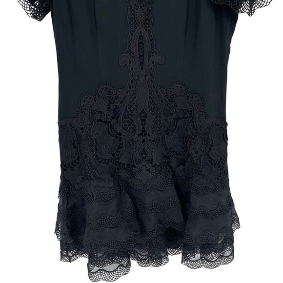 Jonathan Simkhai Black Paislee Lace Layered Handkerchief Hem Mini Dress size 12 - Picture 5 of 9